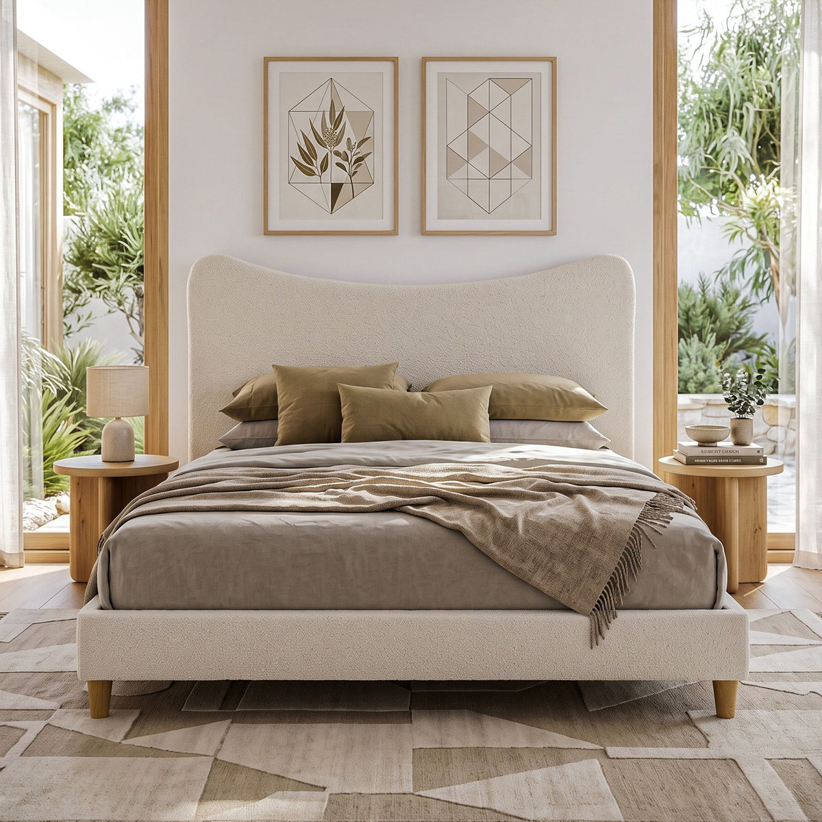 Artiss Queen Bed Frame with Boucle Headboard with 300kg Capacity Beige