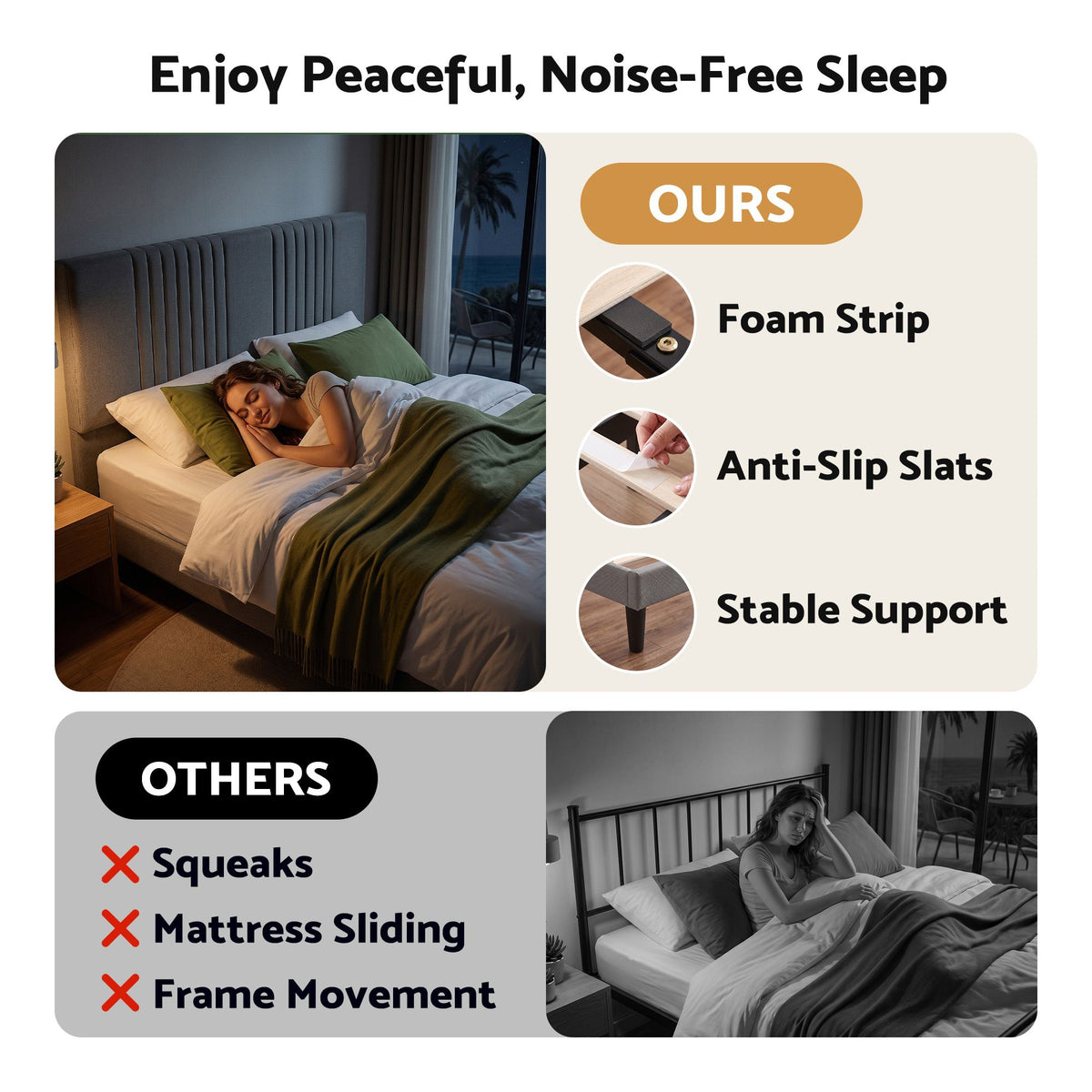 Artiss Double Bed Frame with Adjustable Headboard with 300kg Capacity Grey