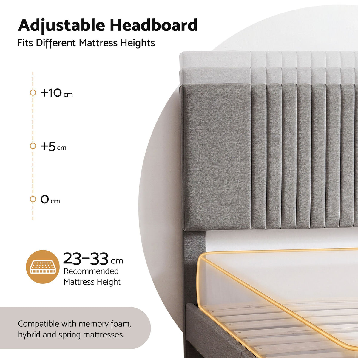 Artiss Queen Bed Frame with Adjustable Headboard with 300kg Capacity Grey