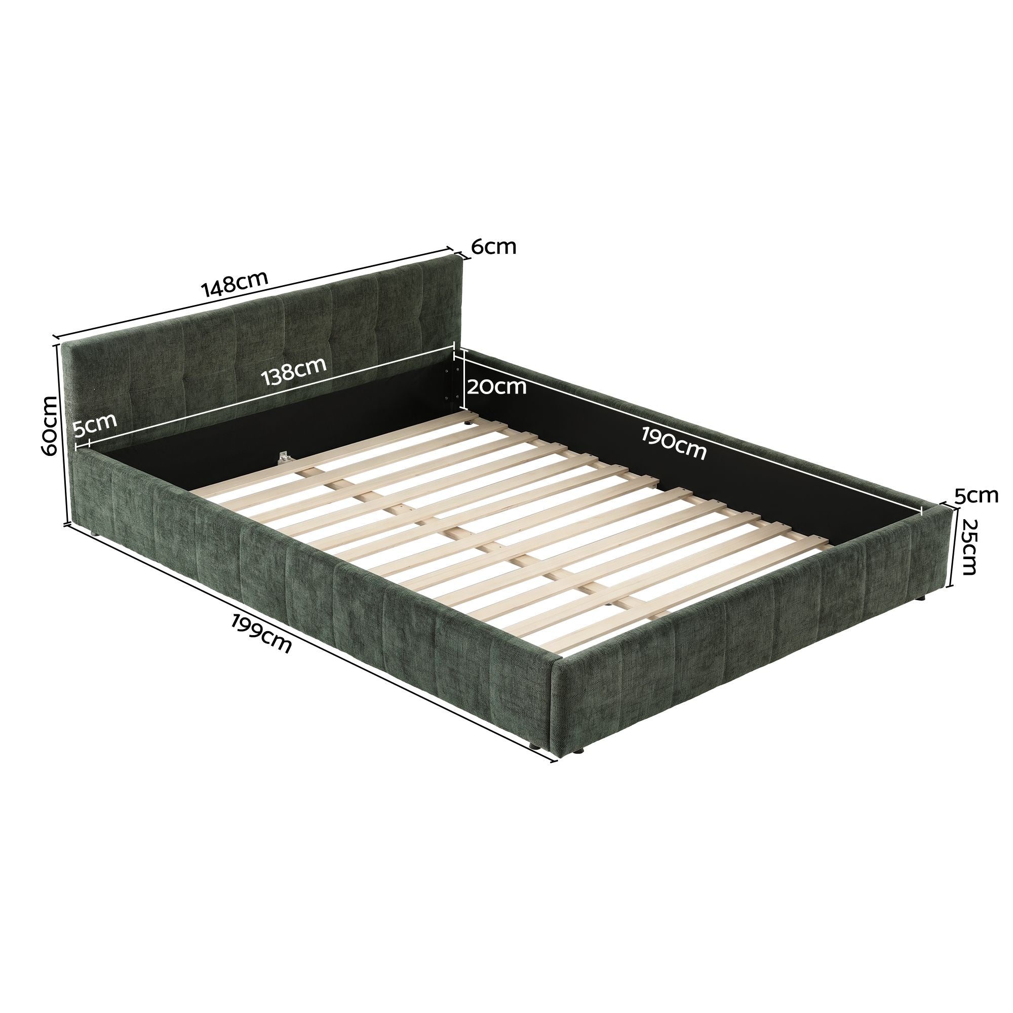 Artiss Double Bed Frame Chenille Heavy Duty Platform Base Green