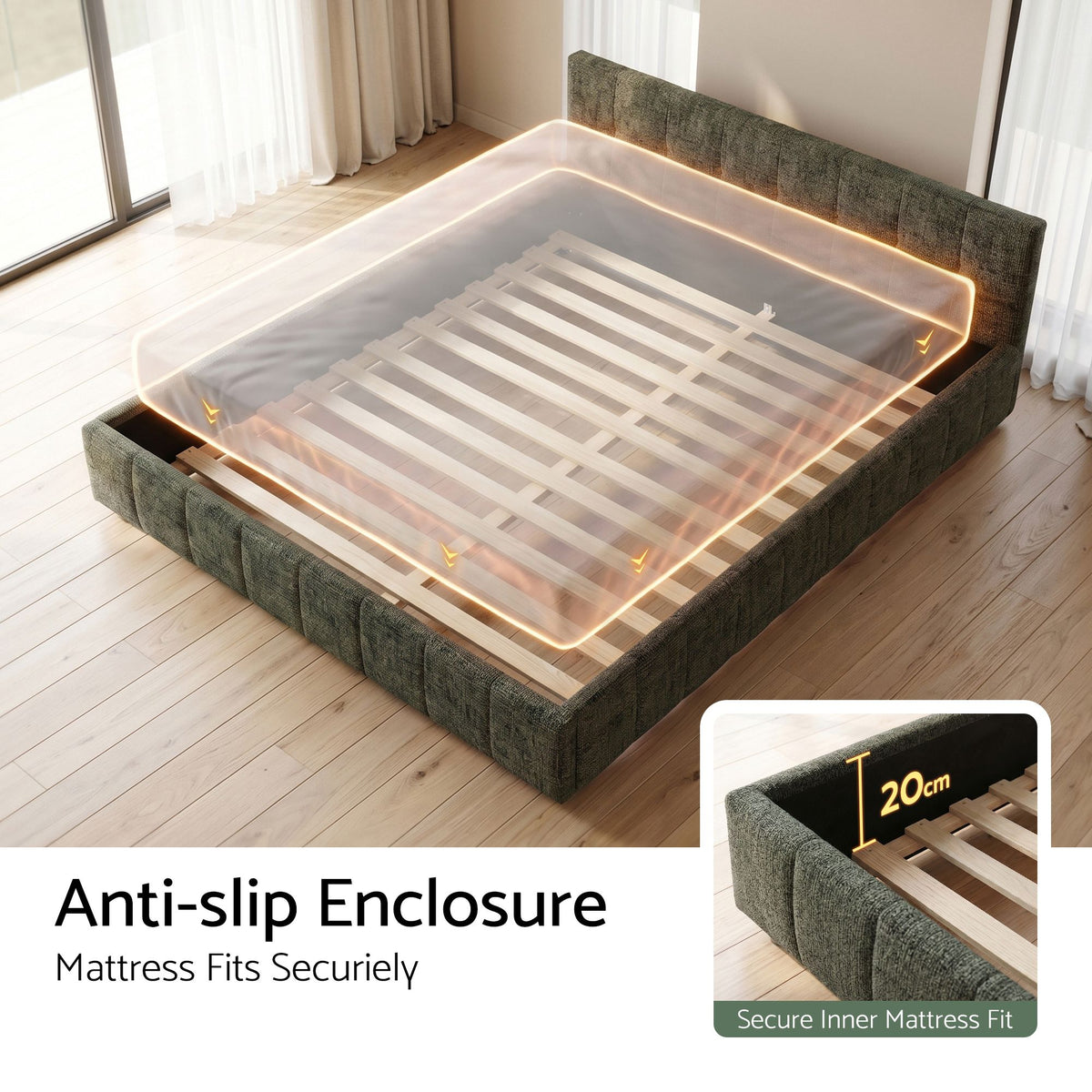 Artiss Double Bed Frame Chenille Heavy Duty Platform Base Green