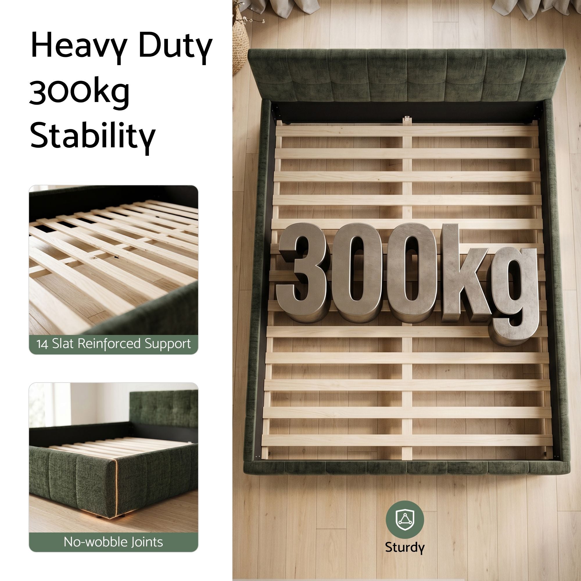 Artiss Double Bed Frame Chenille Heavy Duty Platform Base Green
