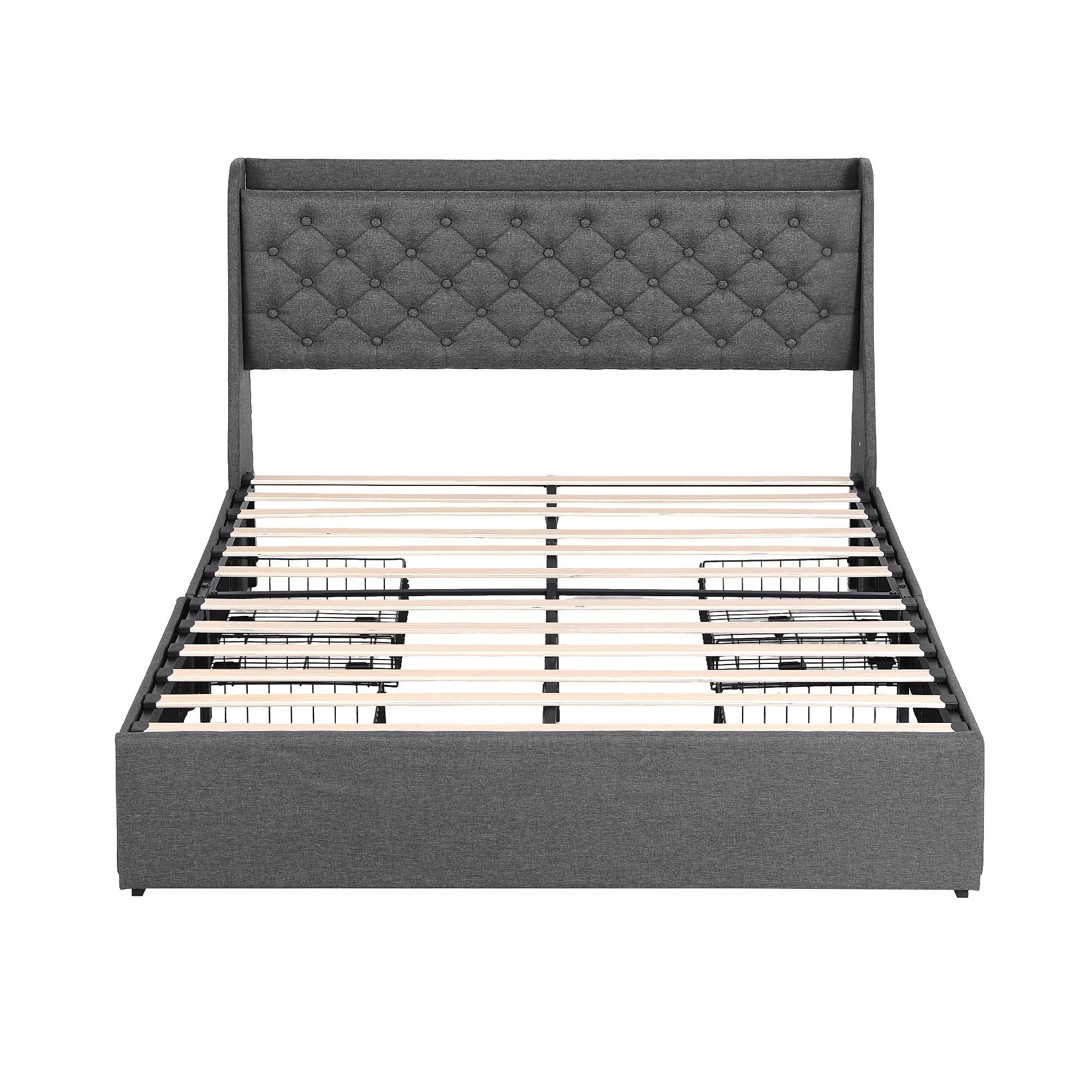 Artiss Double Bed Frame with 4 Storage Drawers, Tufted Headboard & Charging Station