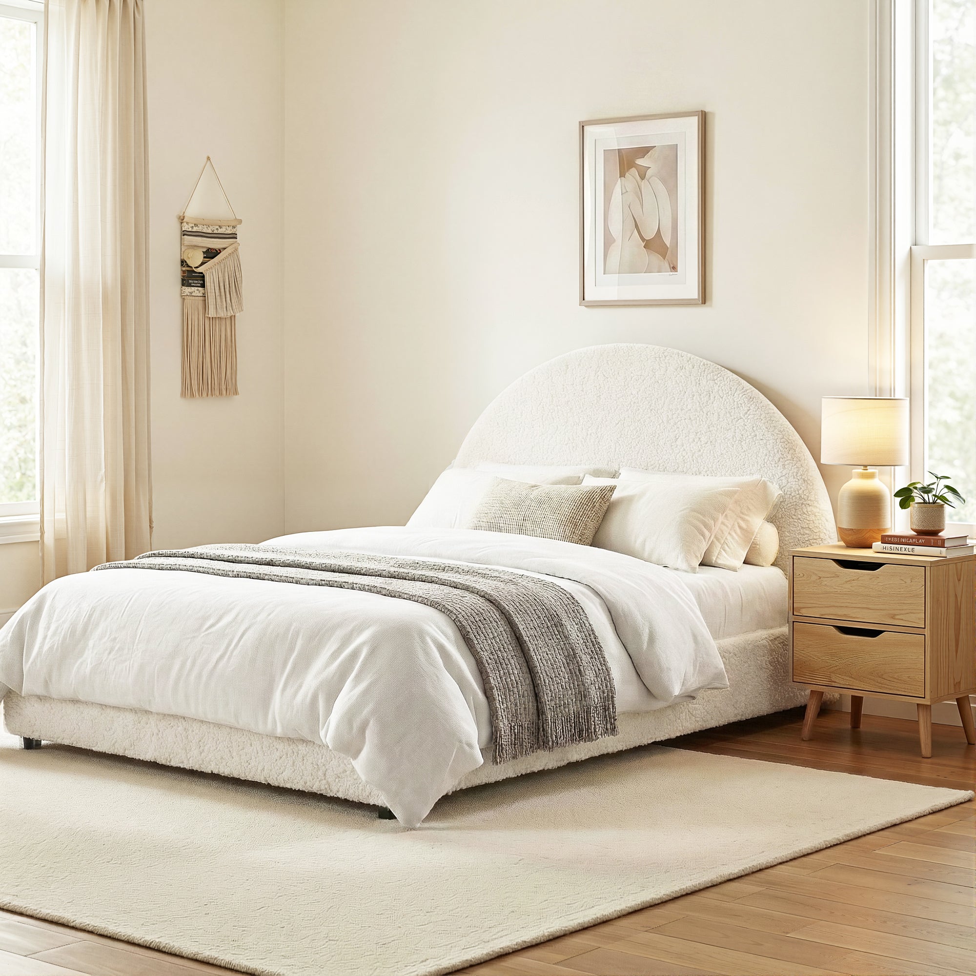 Artiss Gas Lift Queen Bed Frame with Bedside Table Set Bed Nightstand Beige