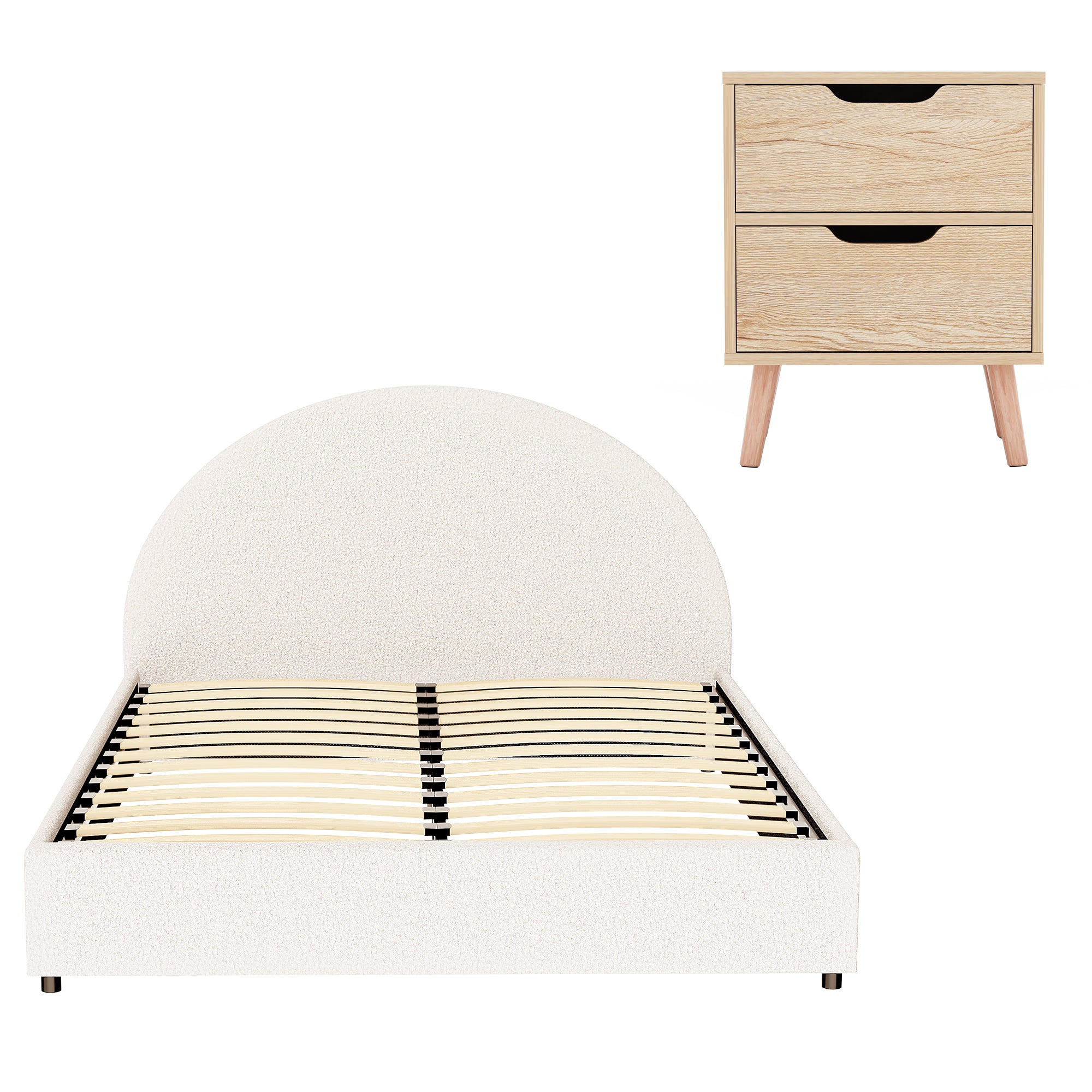 Artiss Gas Lift Queen Bed Frame with Bedside Table Set Bed Nightstand Beige
