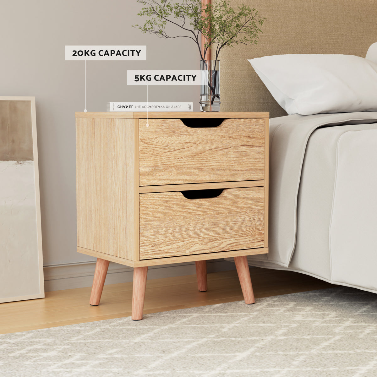 Artiss Gas Lift Queen Bed Frame with Bedside Table Set Bed Nightstand Beige