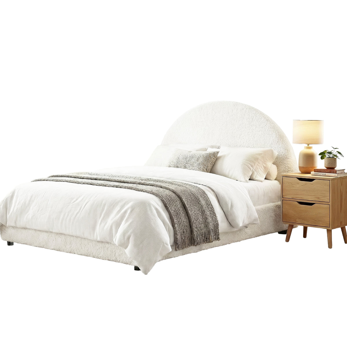 Artiss Gas Lift Queen Bed Frame with Bedside Table Set Bed Nightstand Beige