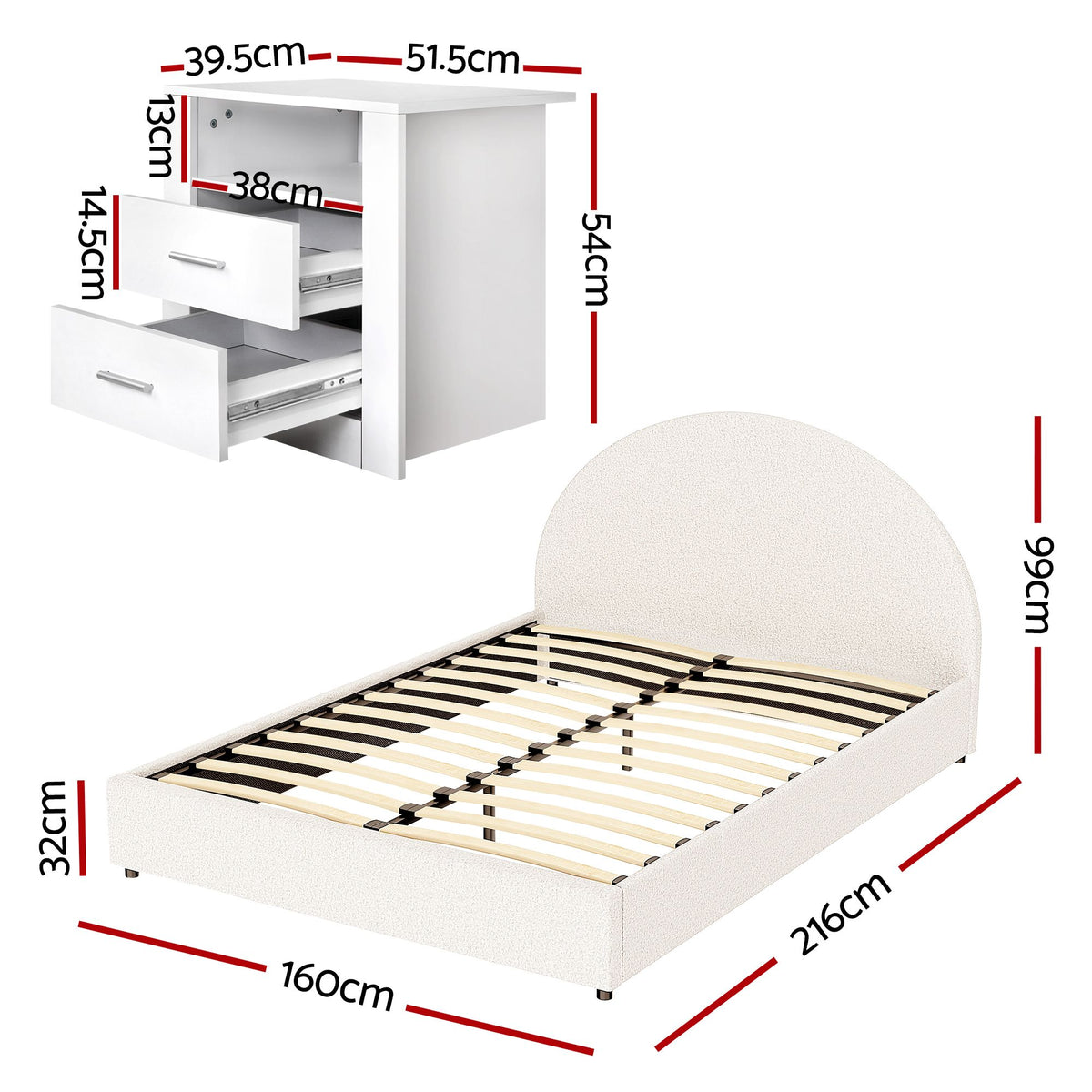 Artiss Queen Bed Frame with Storage and Bedside Table Set Gas Lift Bed Base