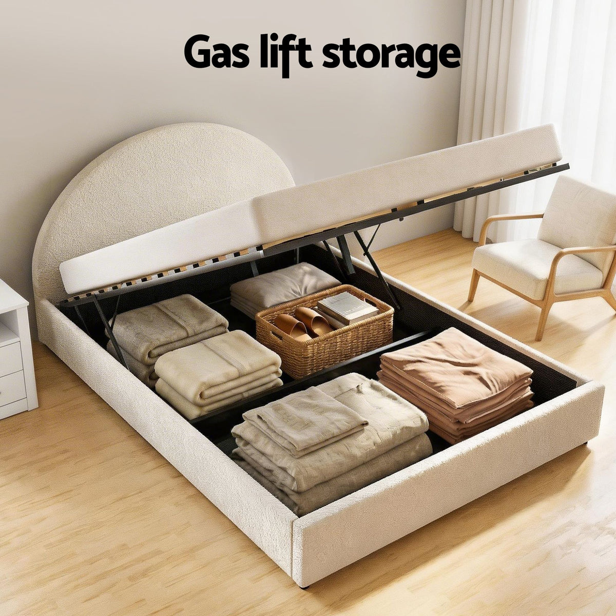 Artiss Queen Bed Frame with Storage and Bedside Table Set Gas Lift Bed Base