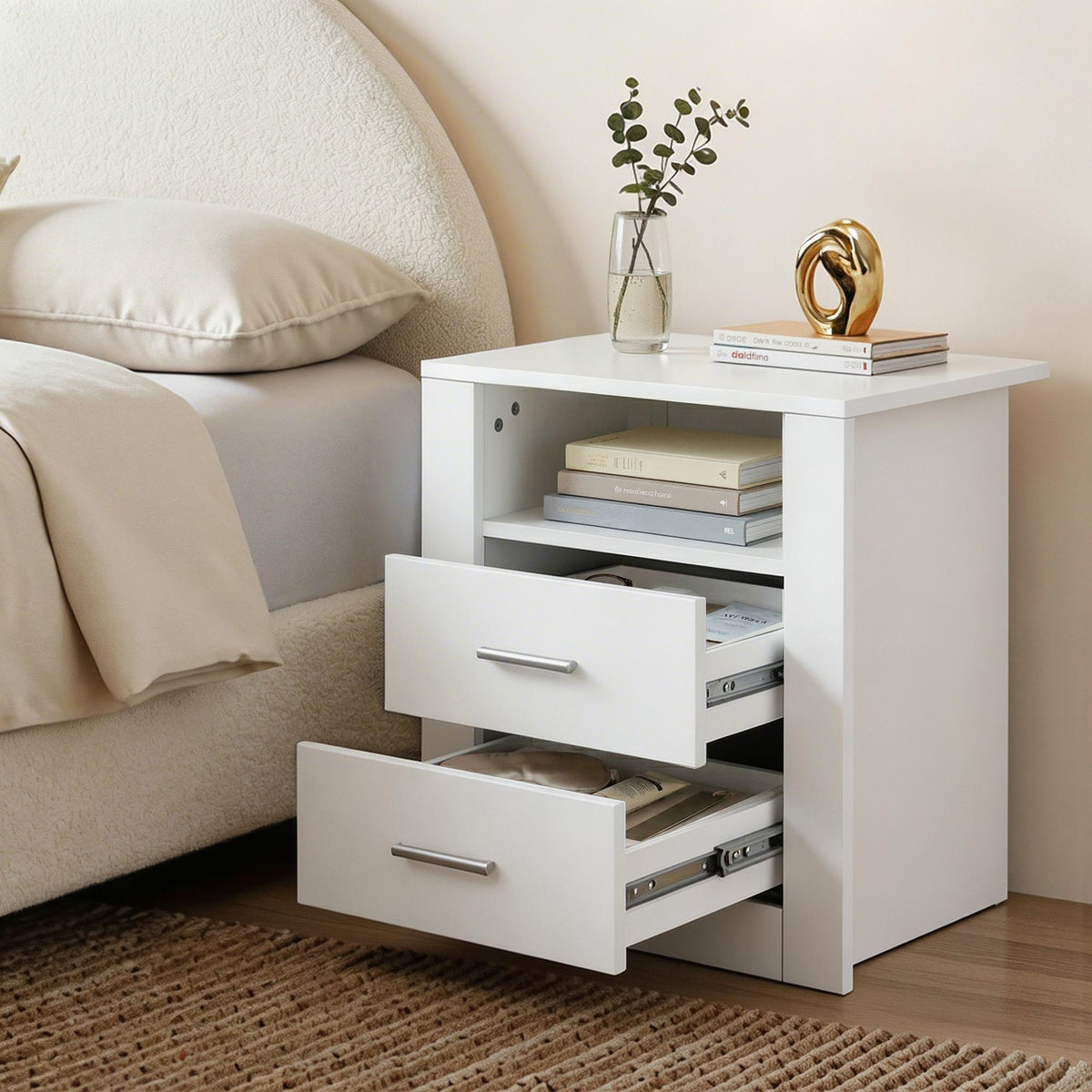 Artiss Queen Bed Frame with Storage and Bedside Table Set Gas Lift Bed Base
