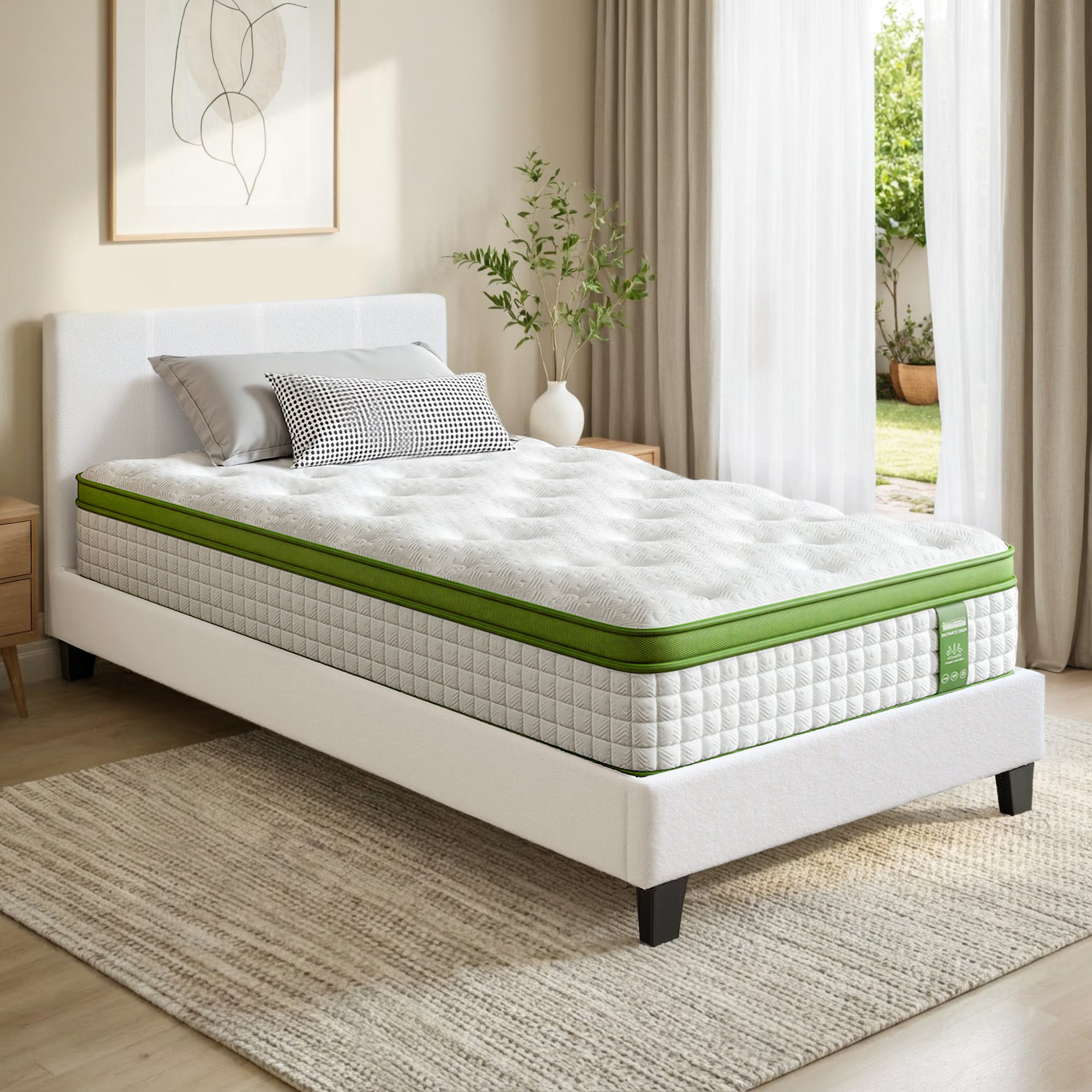 Artiss Single Bed Frame with Hybrid Mattress Set 30cm Medium Firm Platform Headboard