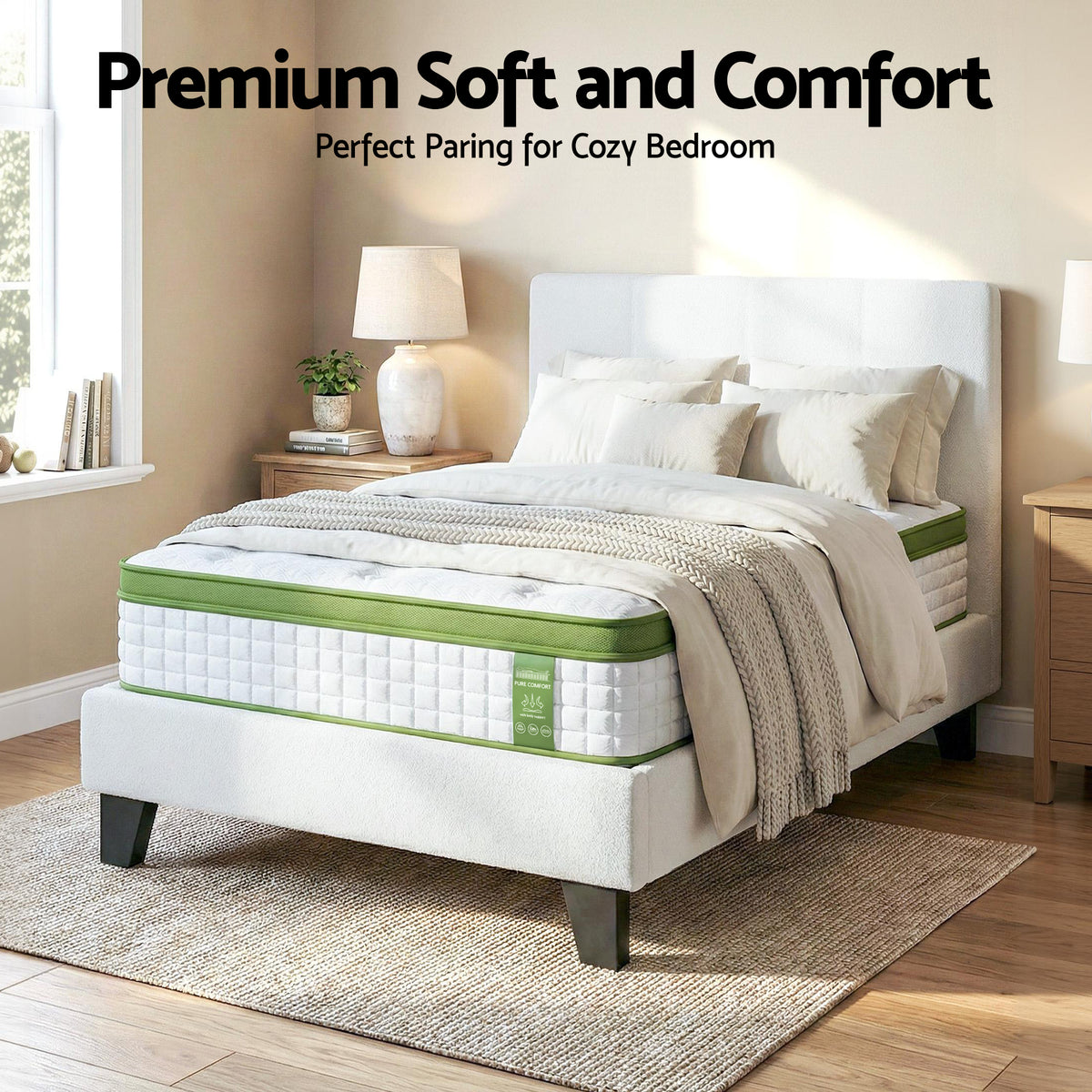 Artiss Single Bed Frame with Hybrid Mattress Set 30cm Medium Firm Platform Headboard