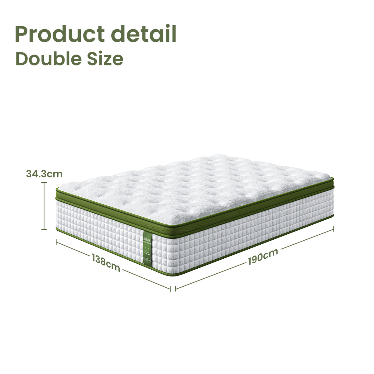Artiss Double Bed Frame and Bed Story Hybrid Mattress Bundle with Headboard White