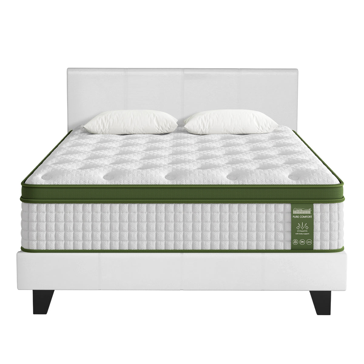 Artiss Double Bed Frame and Bed Story Hybrid Mattress Bundle with Headboard White