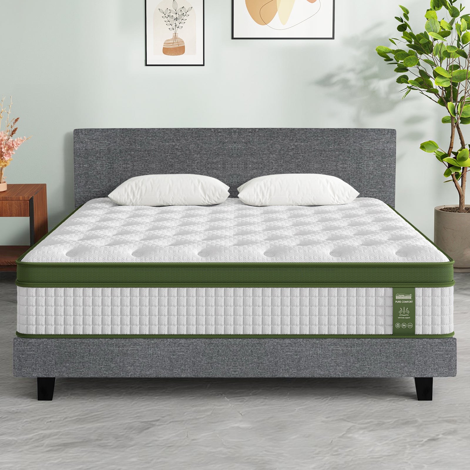 Artiss Bed Story King Bed Frame Set With Hybrid Mattress Medium Firm Linen Grey