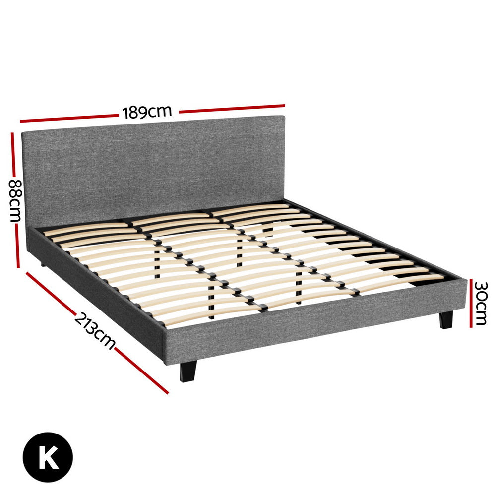 Artiss Bed Story King Bed Frame Set With Hybrid Mattress Medium Firm Linen Grey