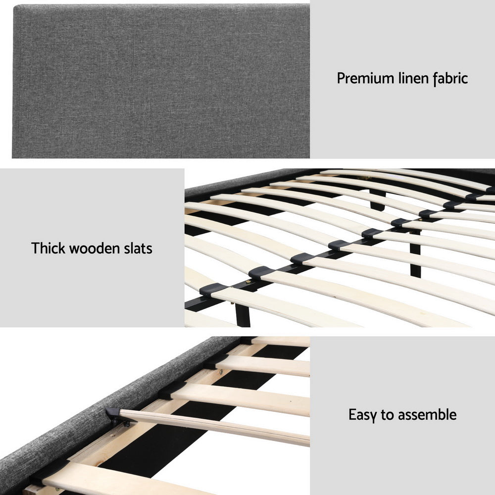 Artiss Bed Story King Bed Frame Set With Hybrid Mattress Medium Firm Linen Grey