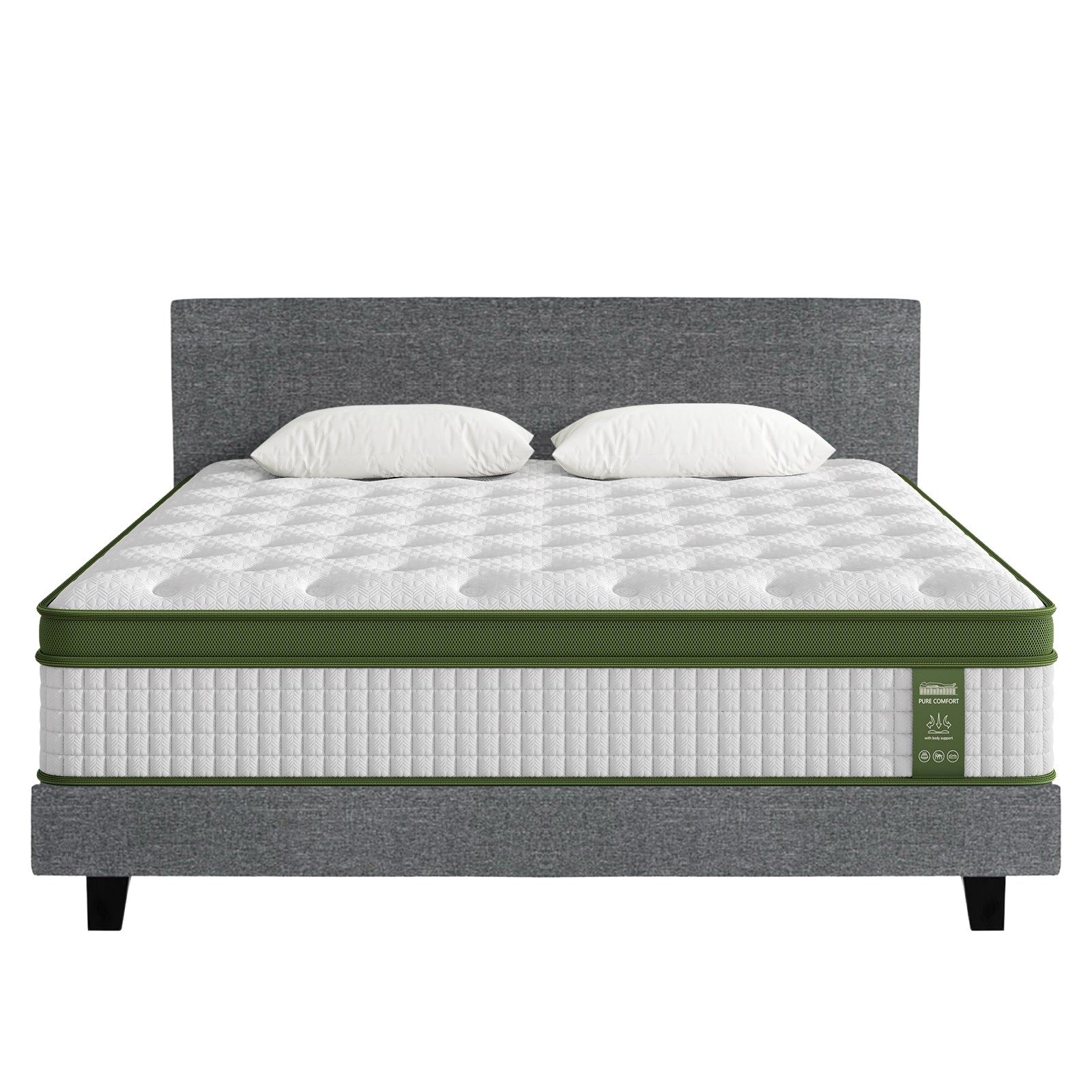 Artiss Bed Story King Bed Frame Set With Hybrid Mattress Medium Firm Linen Grey