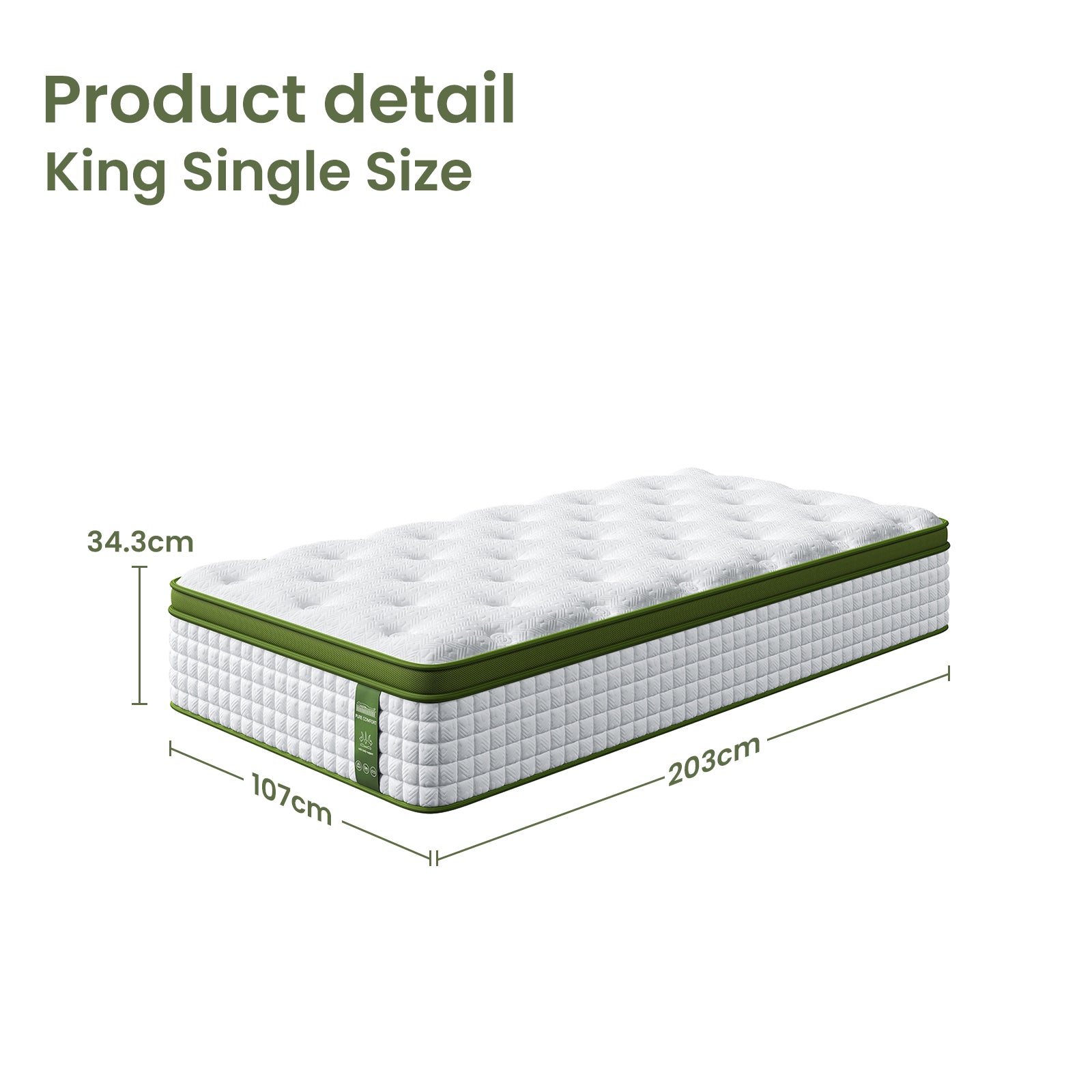 Artiss King Single Bed Set with Bed Story Hybrid Mattress Upholstered Platform White