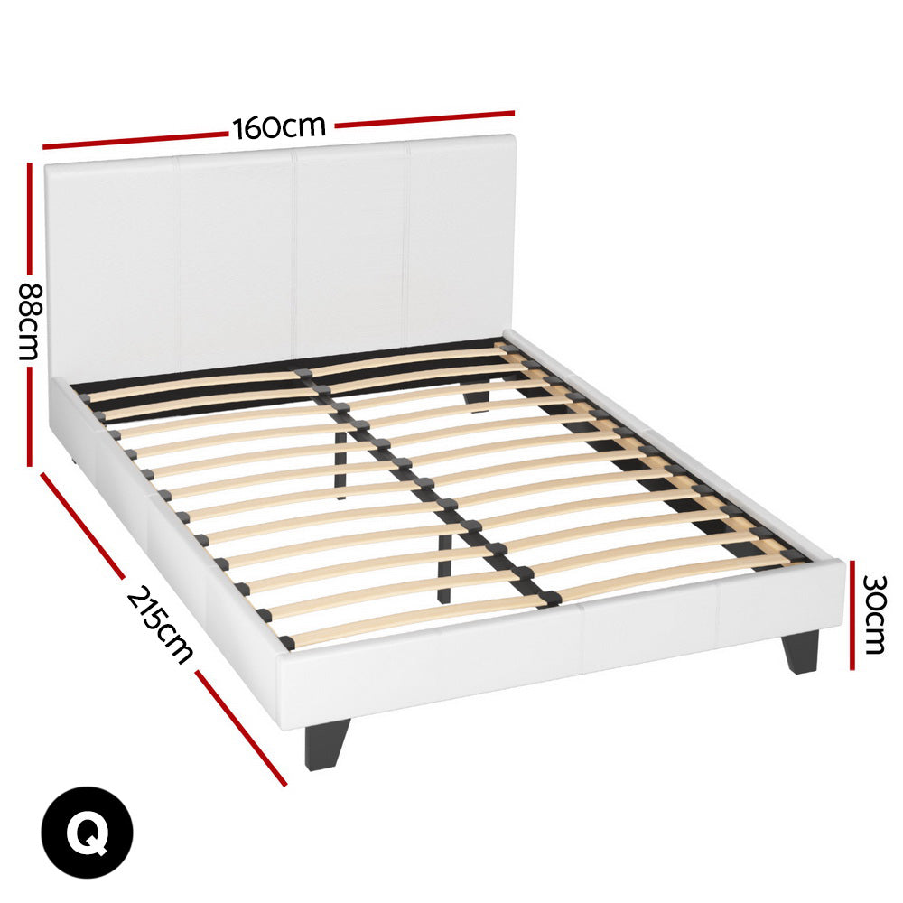 Artiss Bed Story Queen Bed Frame Set with Hybrid Mattress and Leather Frame Medium White