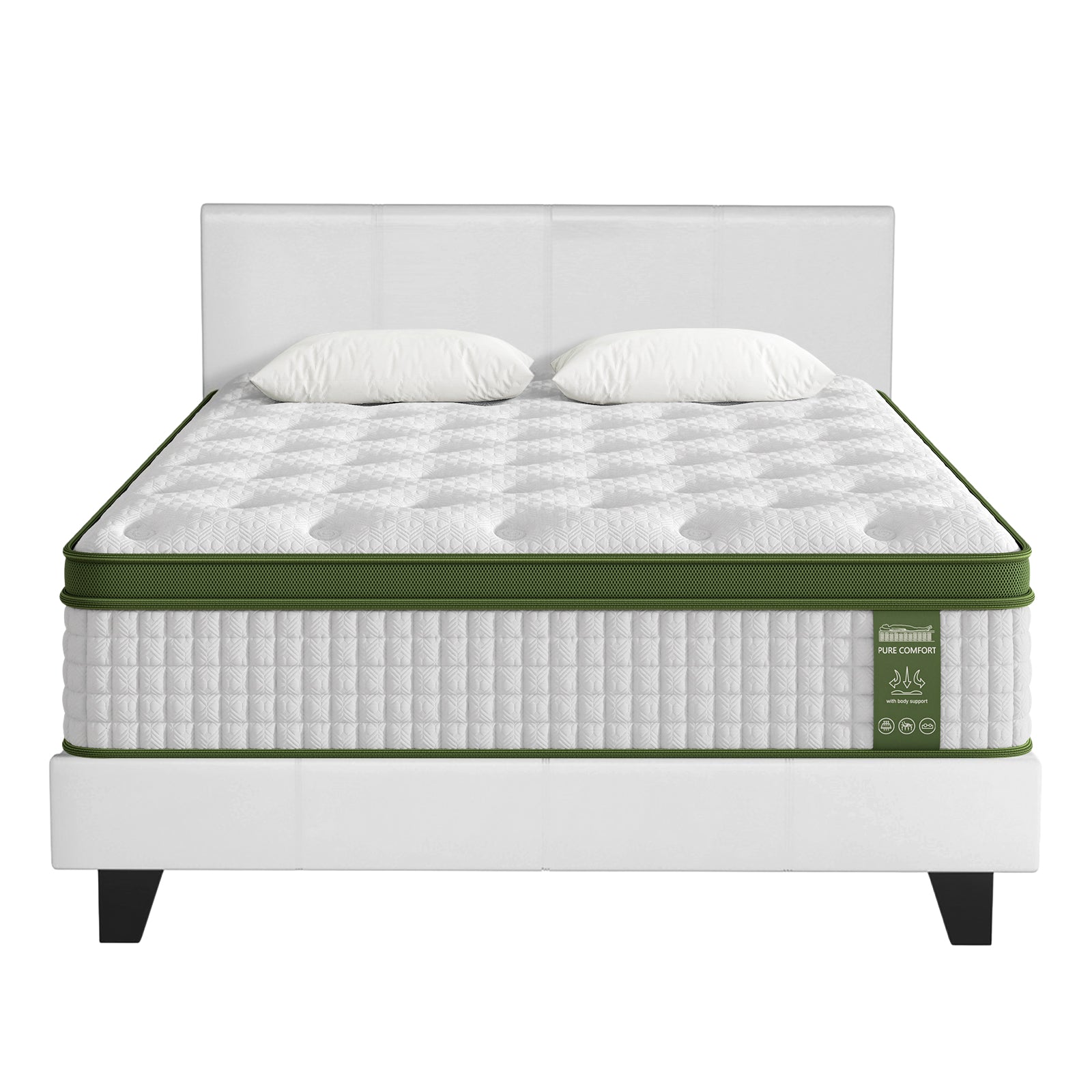 Artiss Bed Story Queen Bed Frame Set with Hybrid Mattress and Leather Frame Medium White