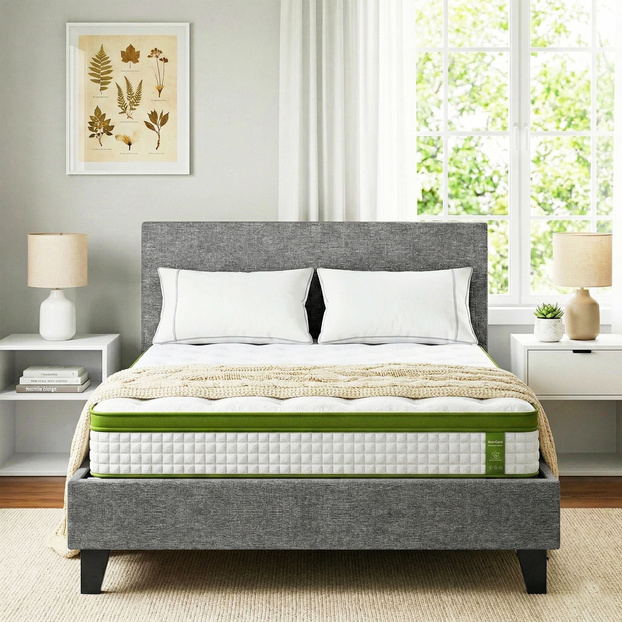 Artiss BedStory Single Bed Frame and Mattress Set with Upholstered Base Grey