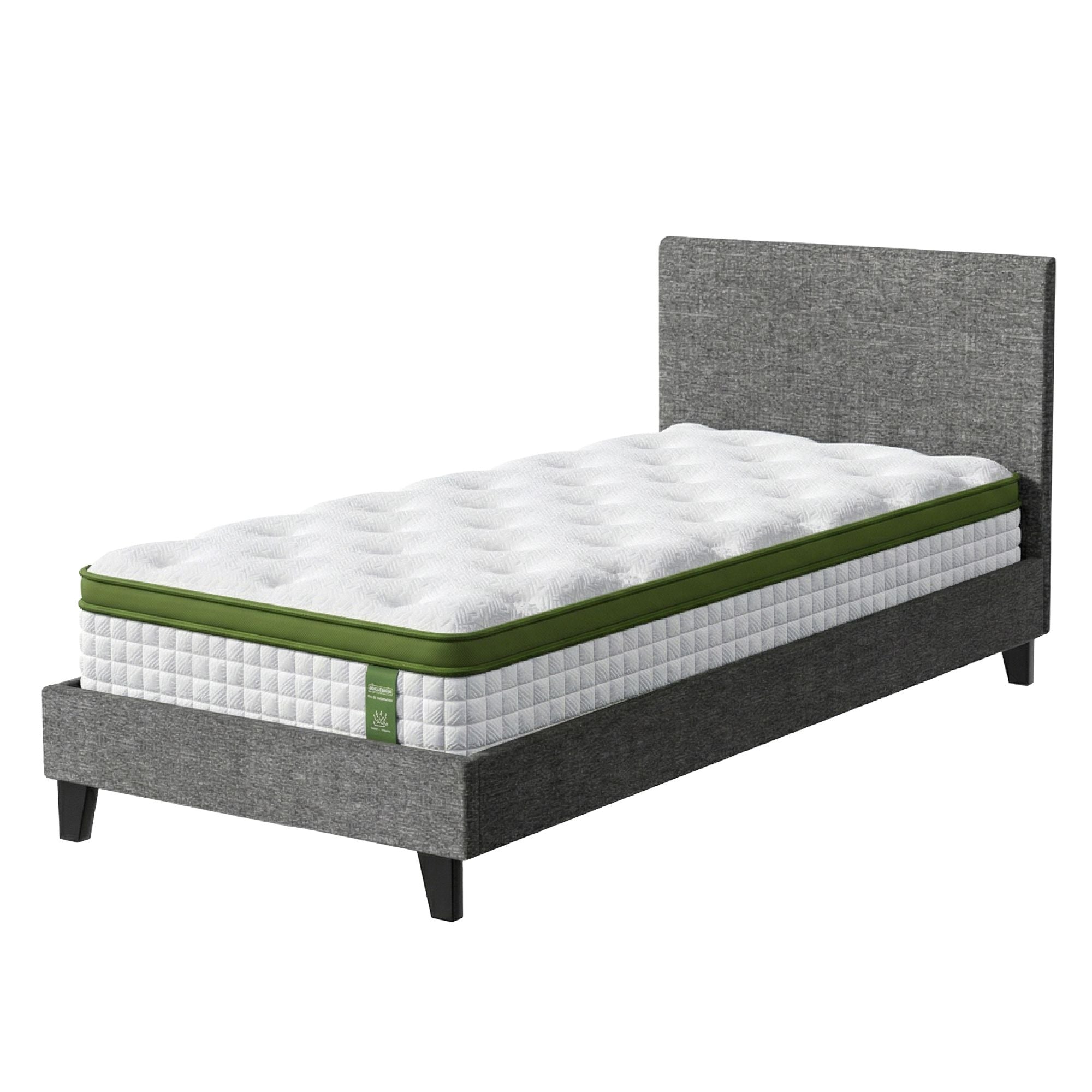 Artiss BedStory Single Bed Frame and Mattress Set with Upholstered Base Grey