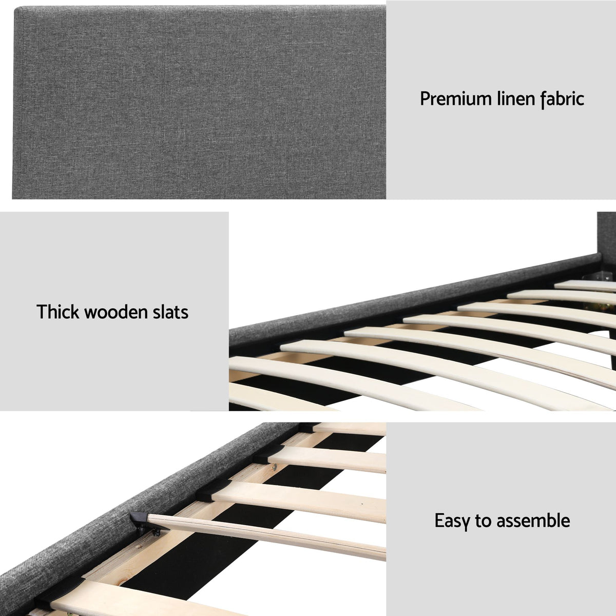 Artiss BedStory Single Bed Frame and Mattress Set with Upholstered Base Grey