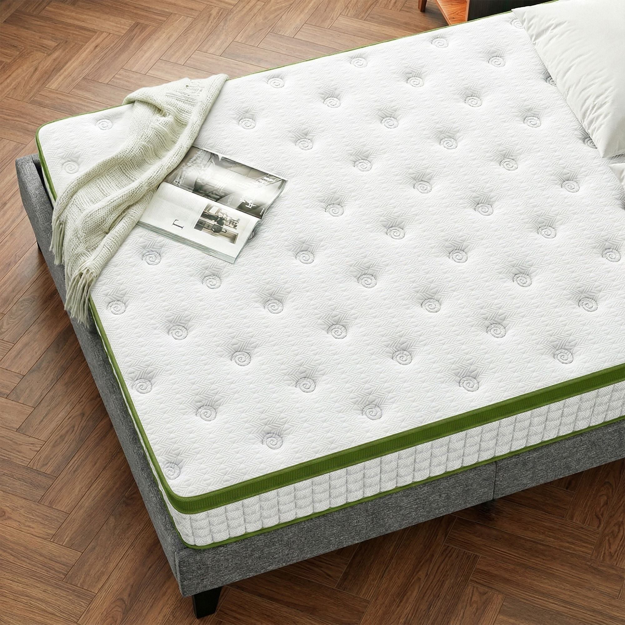 Artiss BedStory Single Bed Frame and Mattress Set with Upholstered Base Grey