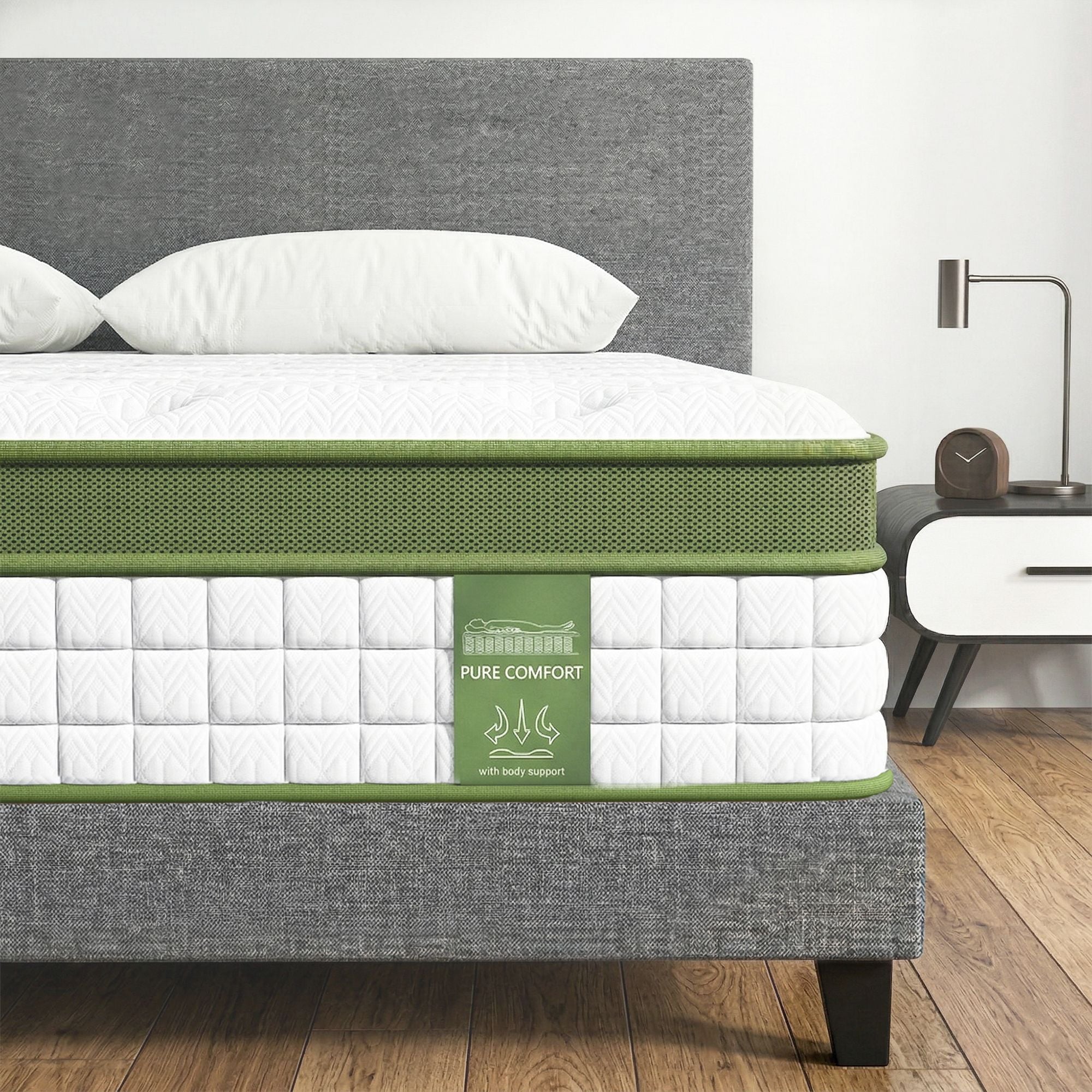 Artiss BedStory Single Bed Frame and Mattress Set with Upholstered Base Grey