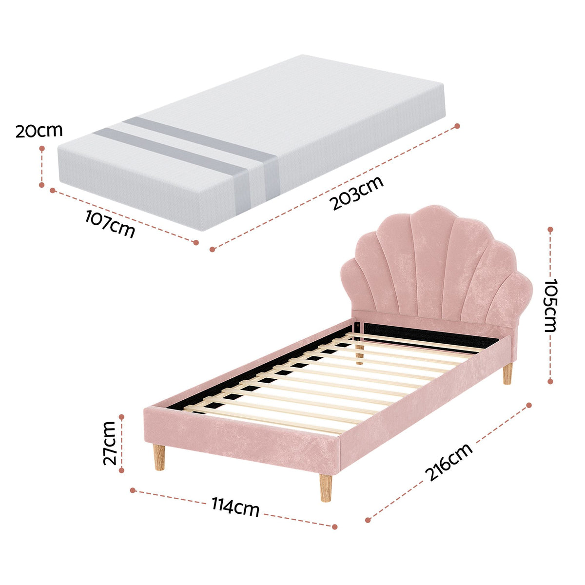 Artiss King Single Bed Frame BedStory Mattress Set Pink Bedhead with Mattress