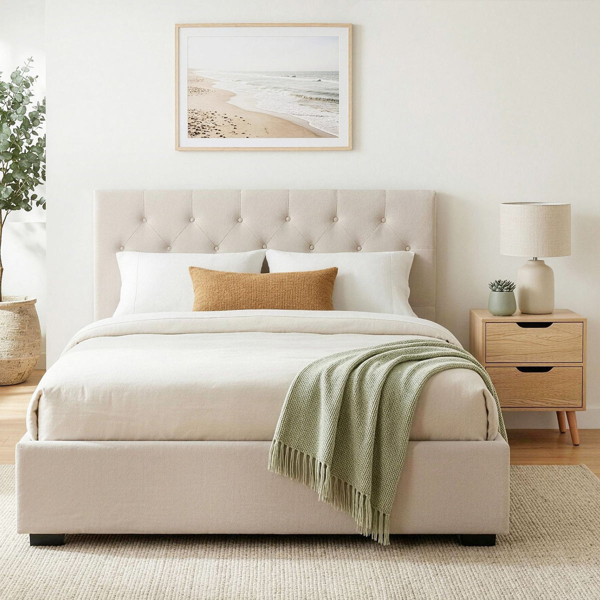 Artiss Double Bed Frame with Storage and Bedside Table Set Gas Lift Bed Base