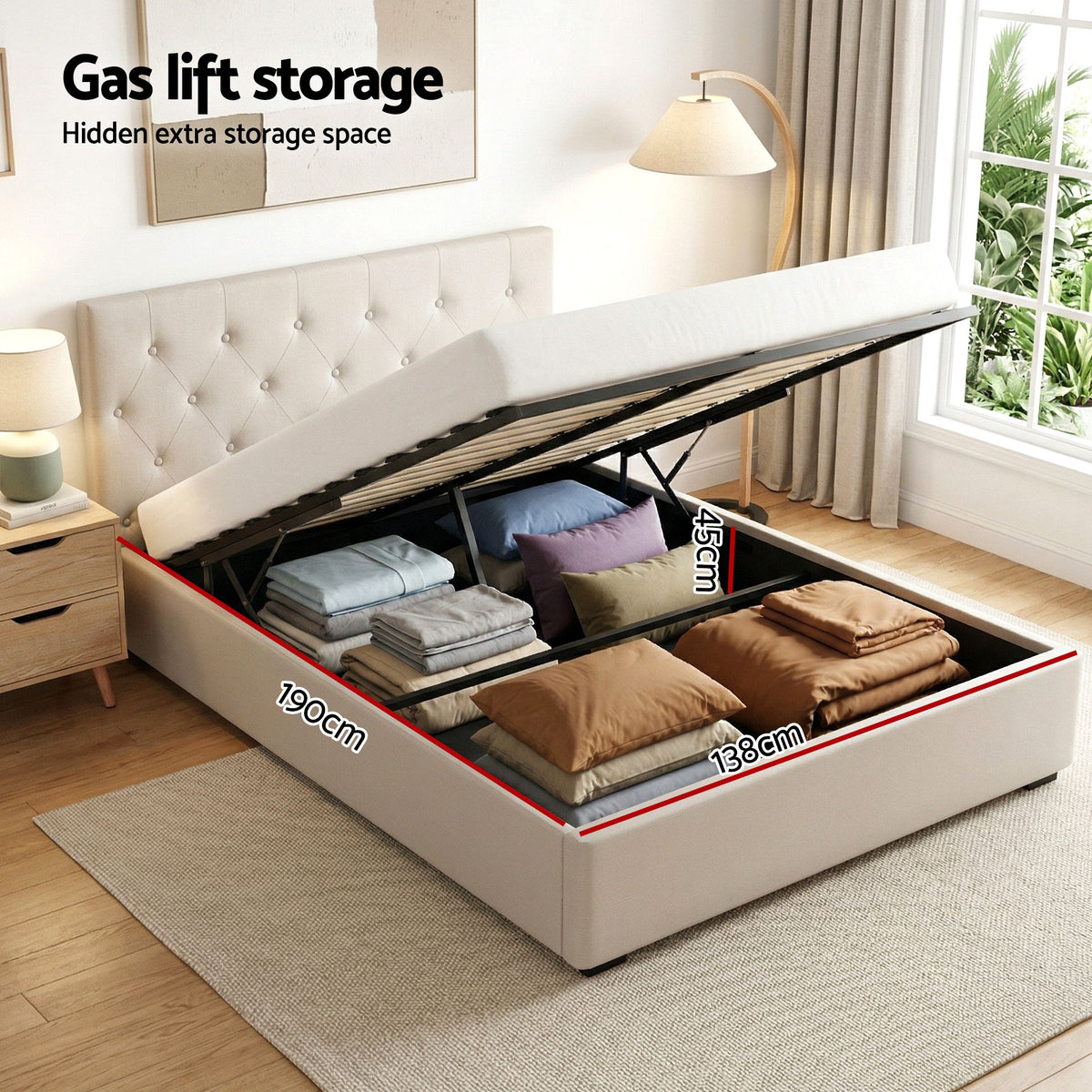 Artiss Double Bed Frame with Storage and Bedside Table Set Gas Lift Bed Base