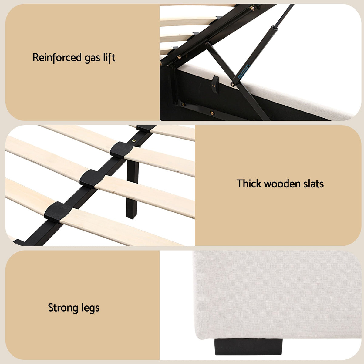 Artiss Double Bed Frame with Storage and Bedside Table Set Gas Lift Bed Base