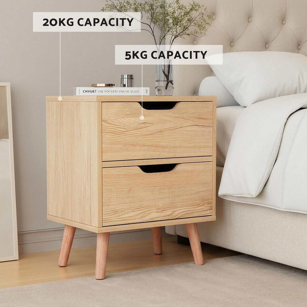 Artiss Double Bed Frame with Storage and Bedside Table Set Gas Lift Bed Base