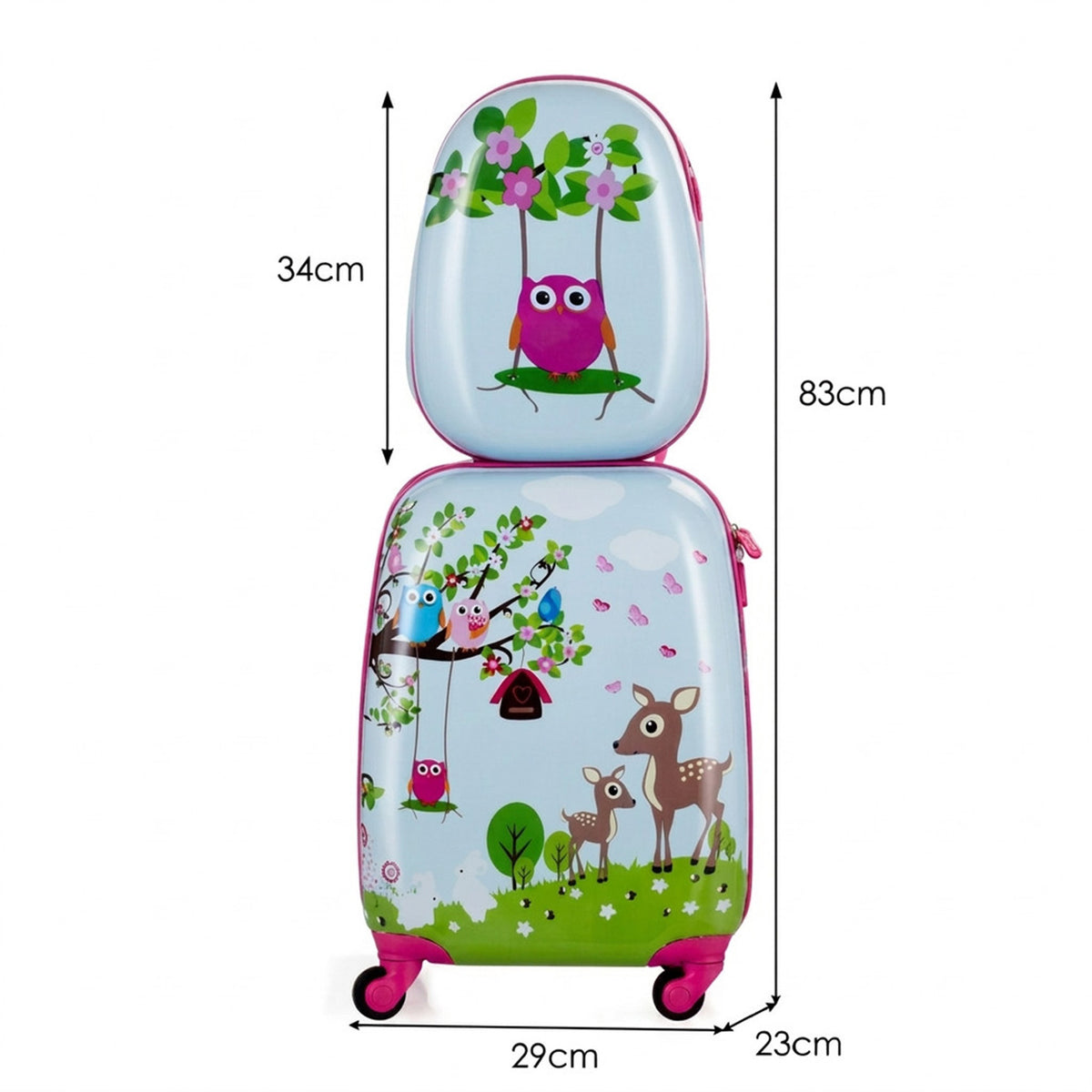 2 Piece Kids Luggage Set Retractable Handle 4 Wheels Suitcase Travel Carry On