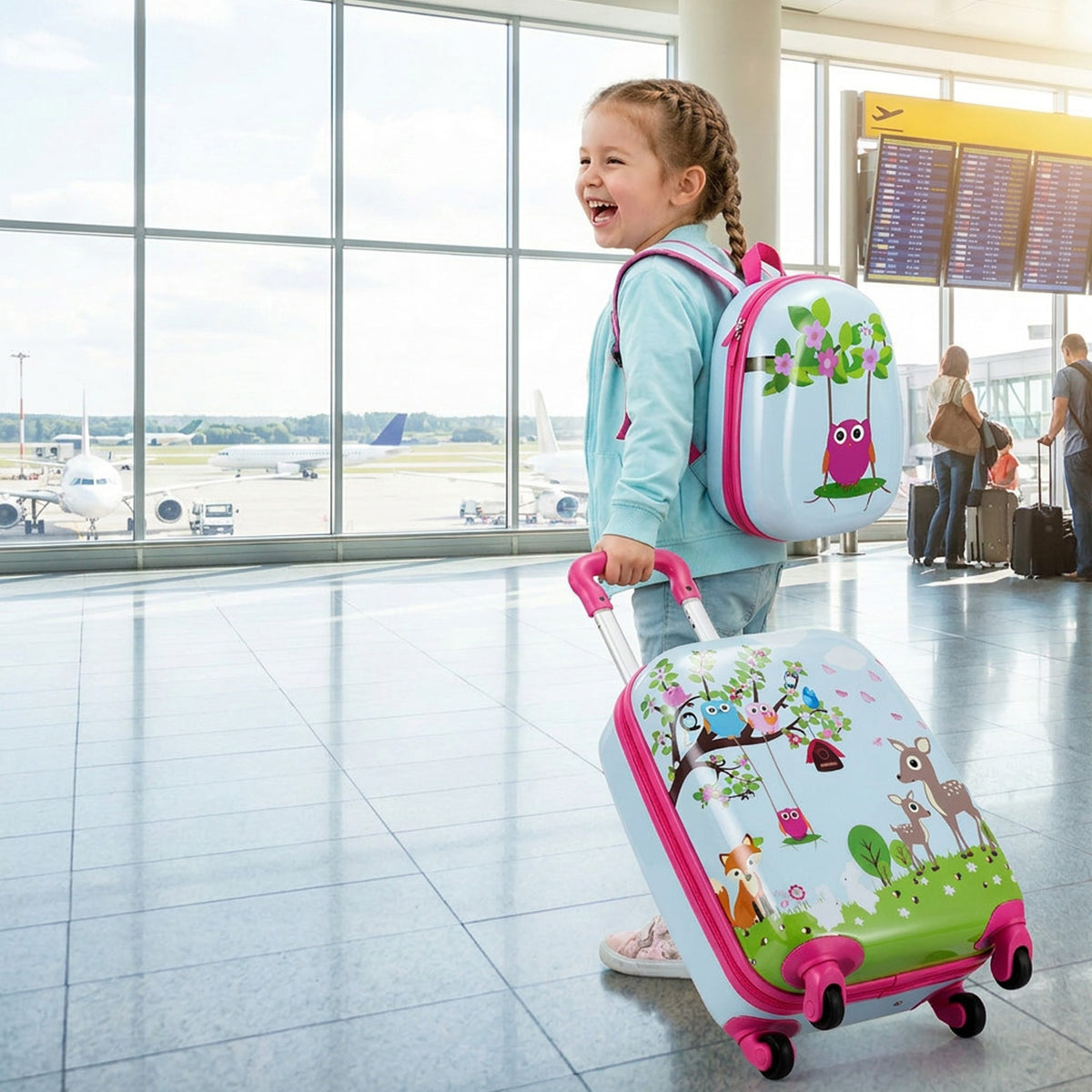2 Piece Kids Luggage Set Retractable Handle 4 Wheels Suitcase Travel Carry On