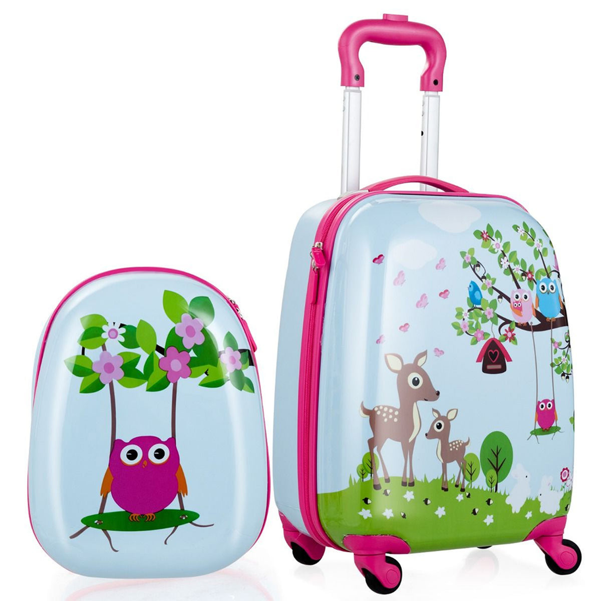 2 Piece Kids Luggage Set Retractable Handle 4 Wheels Suitcase Travel Carry On