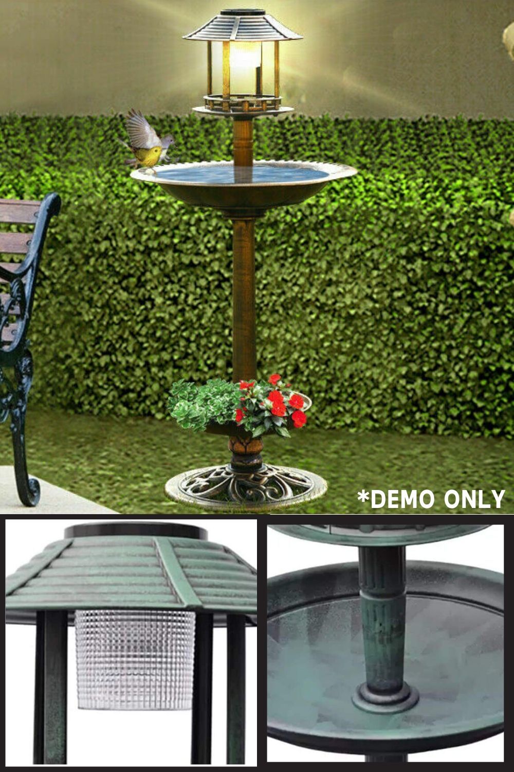 Bird Bath/ Feeder with Solar Light