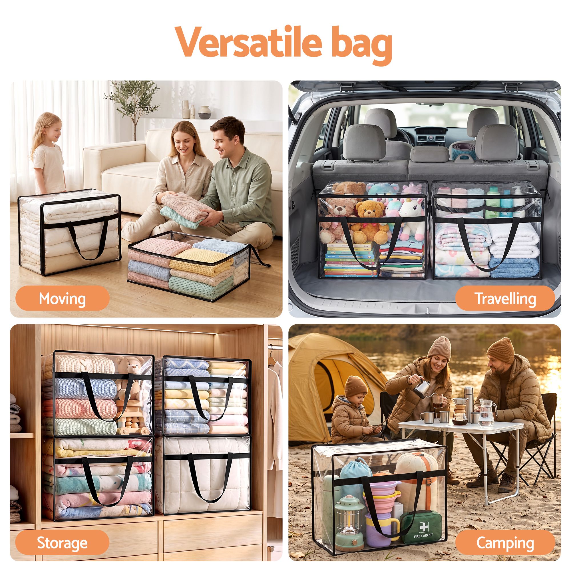 Artiss Blanket Storage Bags 4Pcs 40L PVC Box Clothes Doona Moving Organiser