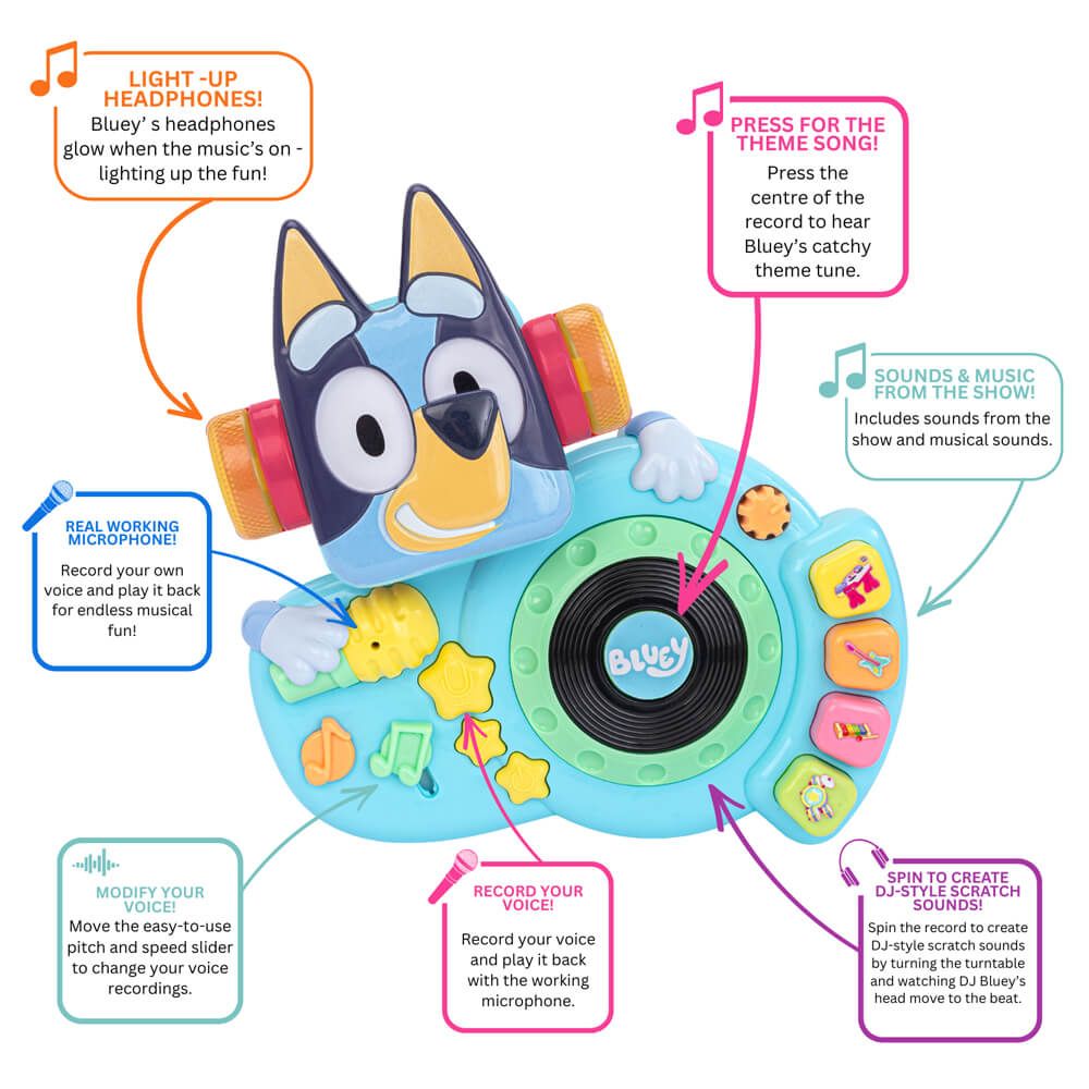 Bluey DJ Decks Musical Toy Theme Tune Sound Effects Sensory for 18 Months+