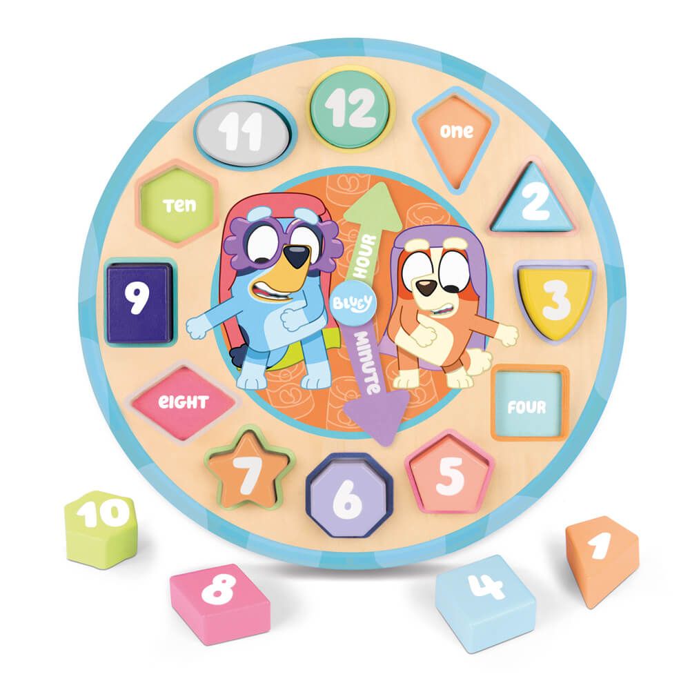 Bluey Wooden Puzzle Clock Learn to Tell Time Shape Number Sequence for 2+ Years