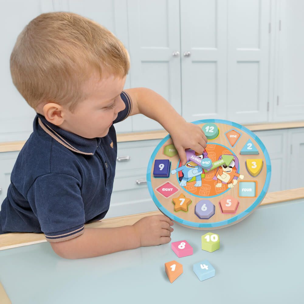 Bluey Wooden Puzzle Clock Learn to Tell Time Shape Number Sequence for 2+ Years