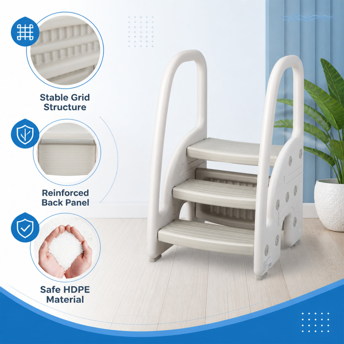 3 Step Toddler Learning Stool with Safety Handles Non Slip Pedals