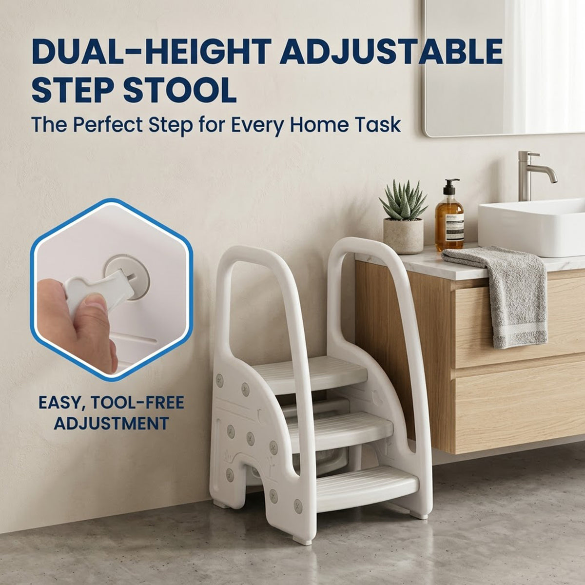 3 Step Toddler Learning Stool with Safety Handles Non Slip Pedals
