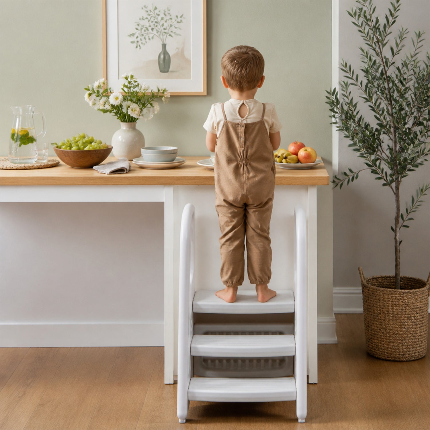 3 Step Toddler Learning Stool with Safety Handles Non Slip Pedals