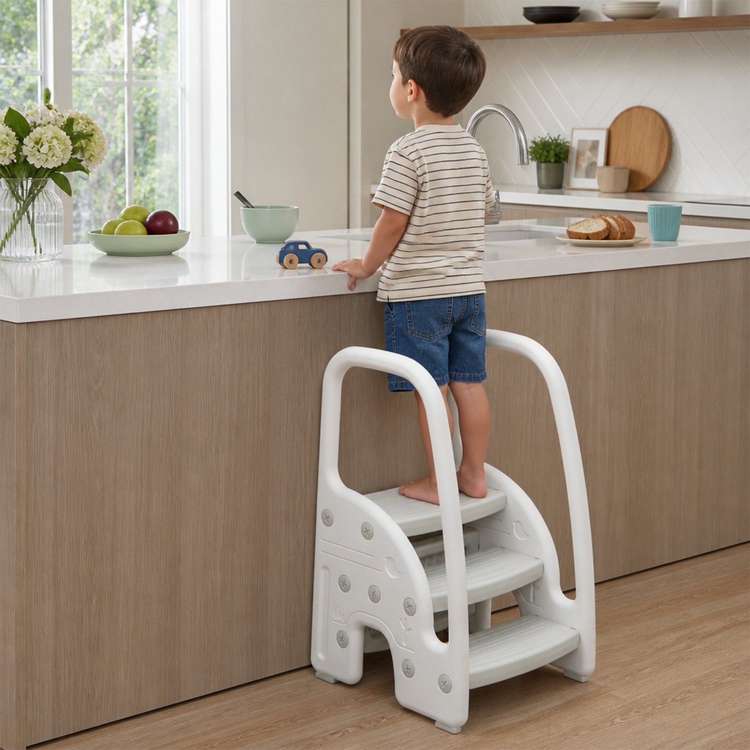 3 Step Toddler Learning Stool with Safety Handles Non Slip Pedals