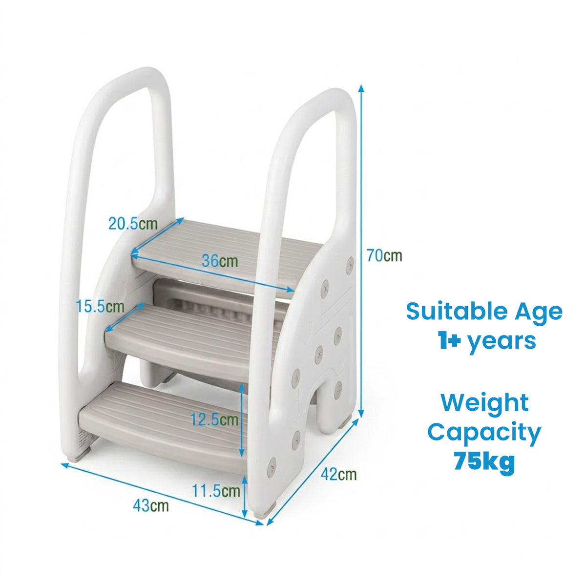 3 Step Toddler Learning Stool with Safety Handles Non Slip Pedals