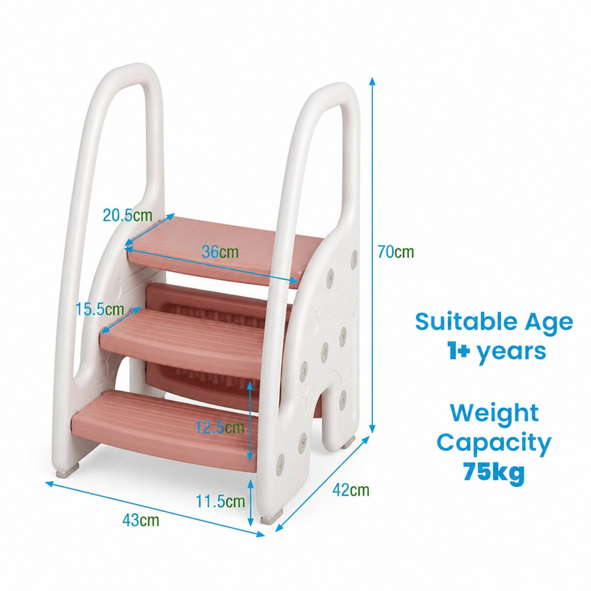 3 Step Toddler Learning Stool with Safety Handles Non Slip Pedals