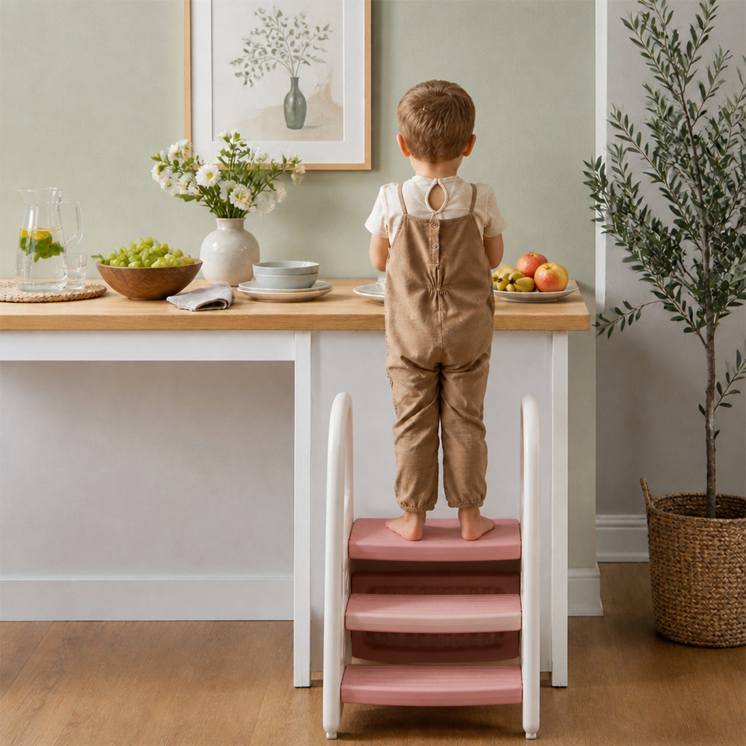 3 Step Toddler Learning Stool with Safety Handles Non Slip Pedals